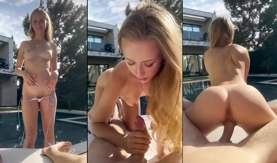 Симпатичная блондинка активно прыгает на горячем члене